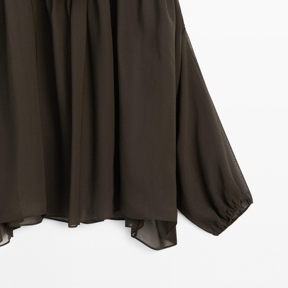 NWT. Massimo Dutti Brown Semi-Sheer Voluminous Blouse. Size XS-S. - Picture 7 of 11